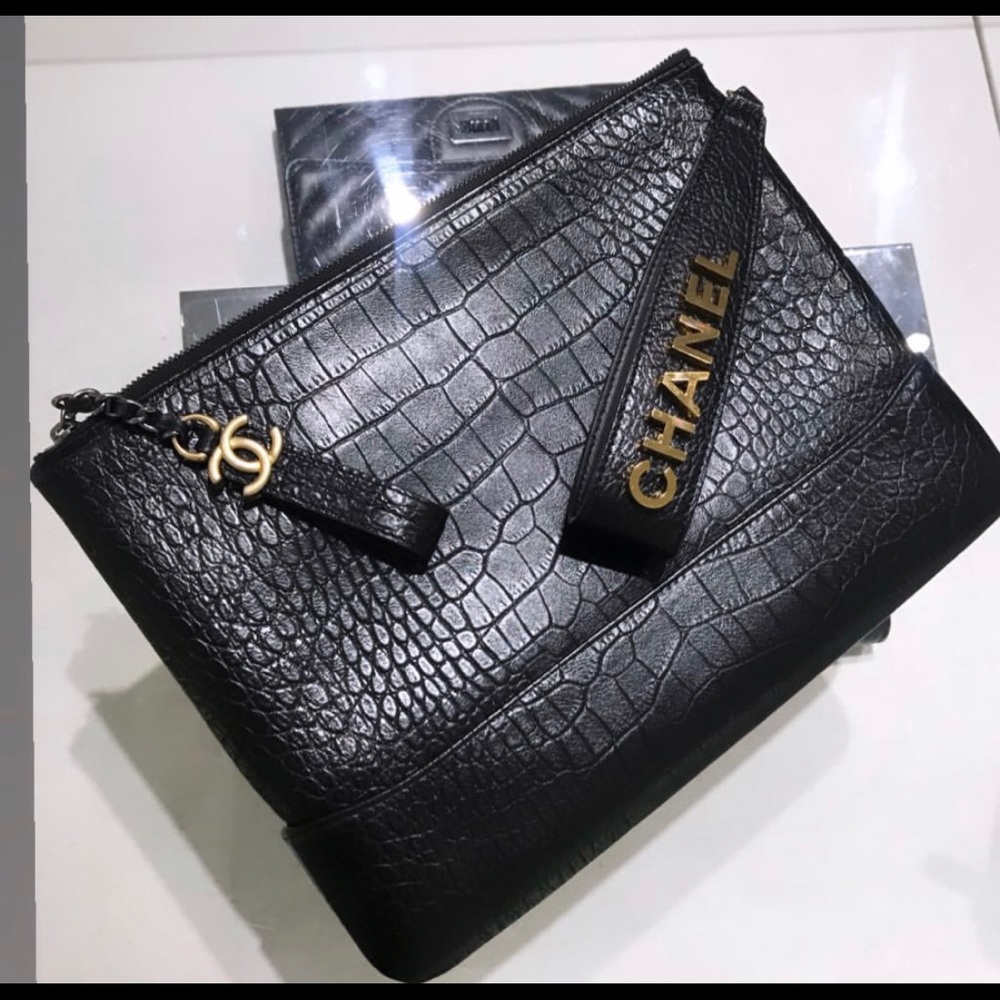CHANEL croc embossed clutch